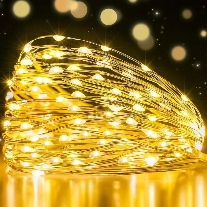 Ollny 100 LEDs 10m Warm White Room Fairy Lights (Cooper Wire, Battery Operated)