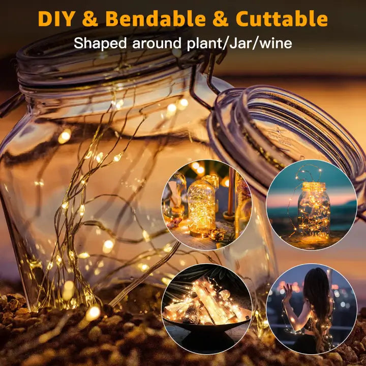 Ollny 100 LEDs 10m Warm White Room Fairy Lights (Copper Wire, Battery Operated)