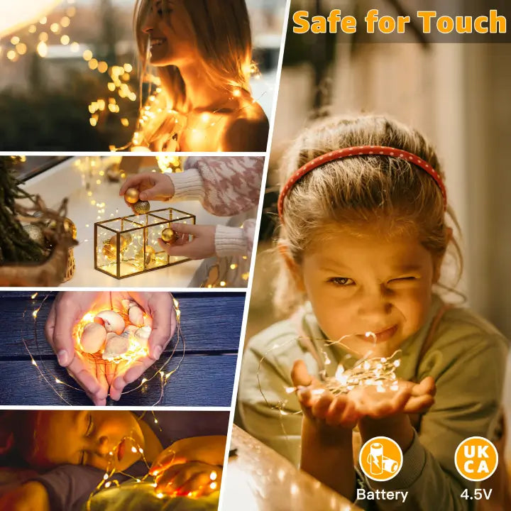 Ollny 100 LEDs 10m Warm White Room Fairy Lights (Copper Wire, Battery Operated)