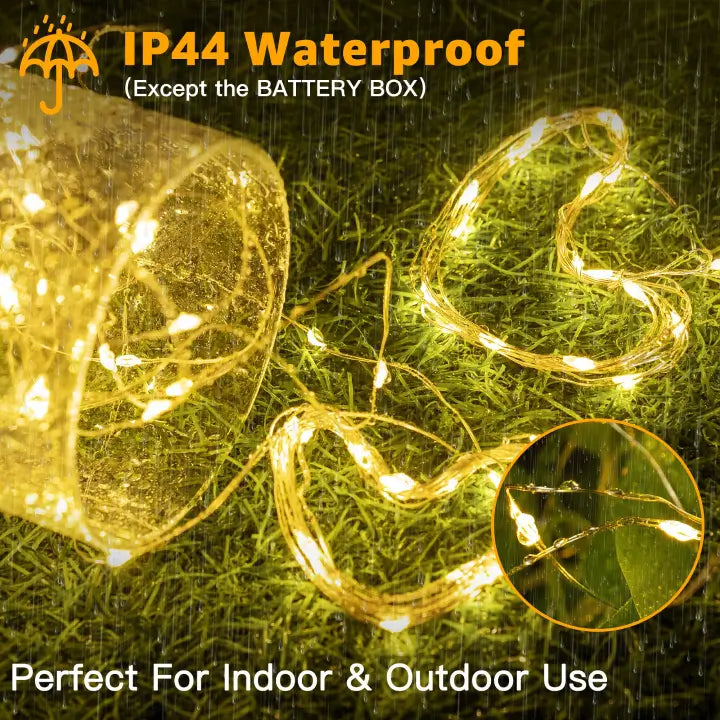 Ollny 100 LEDs 10m Warm White Room Fairy Lights (Copper Wire, Battery Operated)