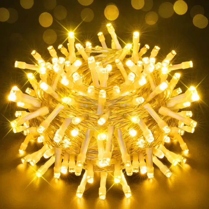 Ollny 150 LED Warm White Battery Operated Christmas Fairy Lights (Clear Cable, IP44 Waterproof)