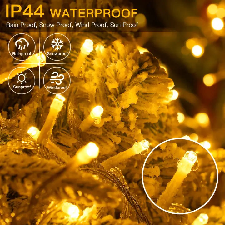 Ollny 200 LED 20m Warm White Christmas String Lights ( Clear Cable, Plug in, 8 Modes)