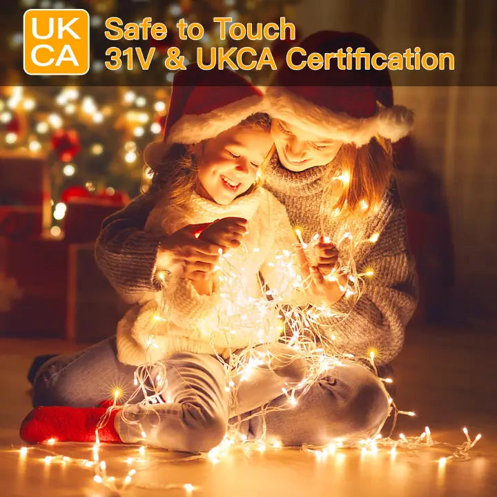 Ollny 200 LED 20m Warm White Christmas String Lights ( Clear Cable, Plug in, 8 Modes)