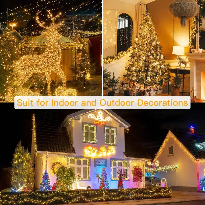 Ollny 200 LED 20m Warm White Christmas String Lights ( Clear Cable, Plug in, 8 Modes)