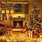 Ollny 200 LEDs 20m Christmas Garden String Lights (Warm White, Green Cable, Plug in, 8 Modes)