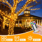 Ollny 200 LEDs 20m Christmas Garden String Lights (Warm White, Green Cable, Plug in, 8 Modes)