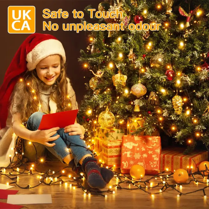 Ollny 200 LEDs 20m Christmas Garden String Lights (Warm White, Green Cable, Plug in, 8 Modes)