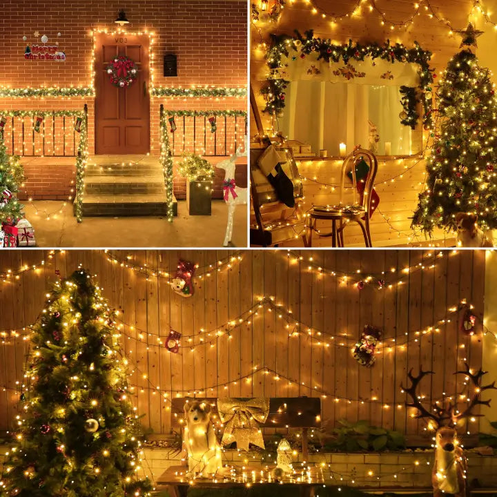 Ollny 200 LEDs 20m Christmas Garden String Lights (Warm White, Green Cable, Plug in, 8 Modes)