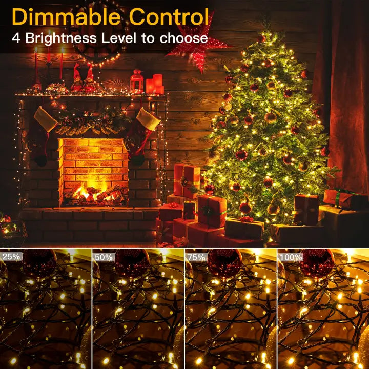 Ollny 200 LEDs 20m Christmas Garden String Lights (Warm White, Green Cable, Plug in, 8 Modes)