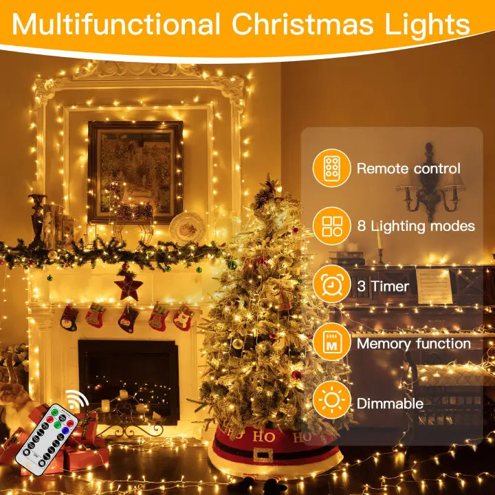 Ollny 800 LEDs 80m Christmas Fairy String Lights (Warm White, Clear Cable, Plug in, 8 Modes)