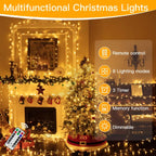 Ollny 800 LEDs 80m Christmas Fairy String Lights (Warm White, Clear Cable, Plug in, 8 Modes)