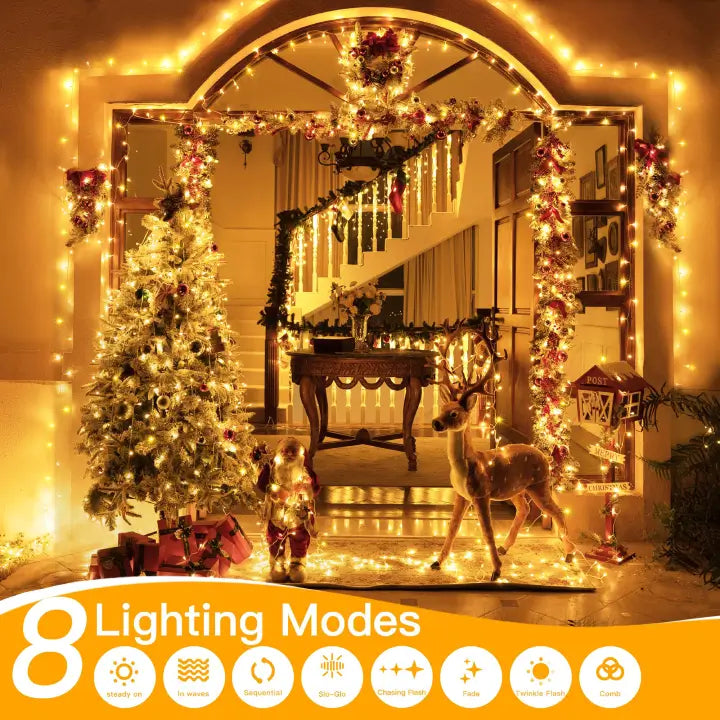 Ollny 800 LEDs 80m Christmas Fairy String Lights (Warm White, Clear Cable, Plug in, 8 Modes)