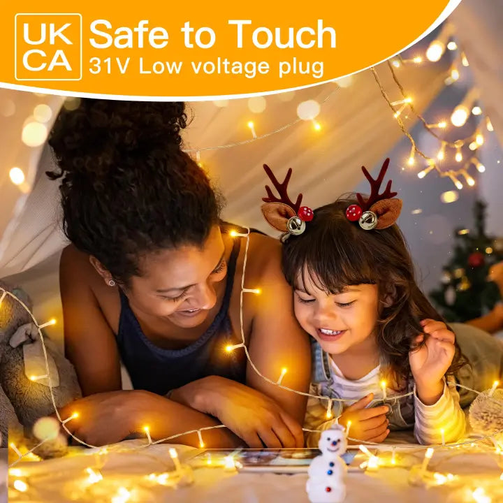 Ollny 800 LEDs 80m Christmas Fairy String Lights (Warm White, Clear Cable, Plug in, 8 Modes)