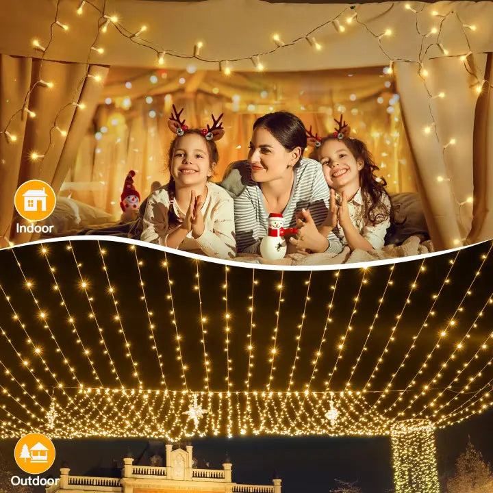 Ollny 800 LEDs 80m Christmas Fairy String Lights (Warm White, Clear Cable, Plug in, 8 Modes)