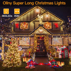 Ollny 800 LEDs 80m Patio Fairy String Lights (Warm White, Green Cable, Plug in, 8 Modes)