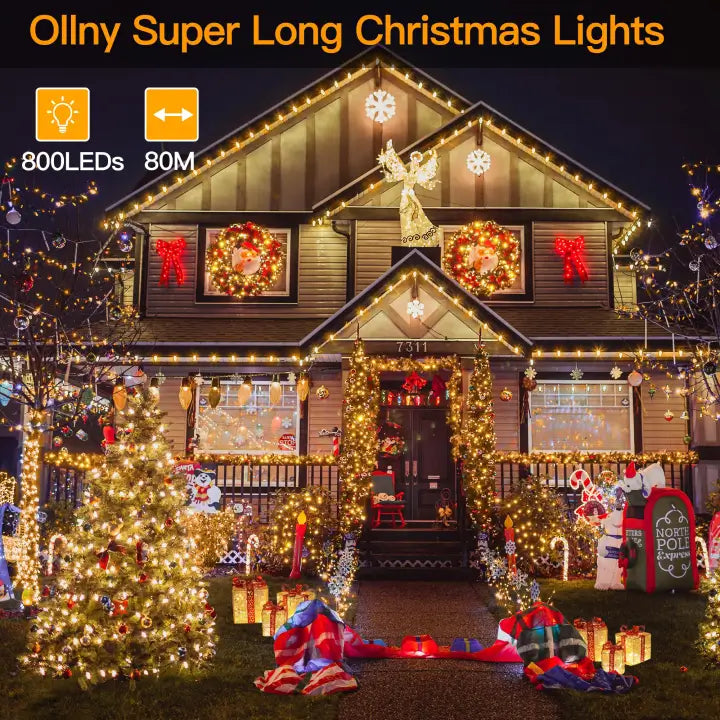Ollny 800 LEDs 80m Patio Fairy String Lights (Warm White, Green Cable, Plug in, 8 Modes)