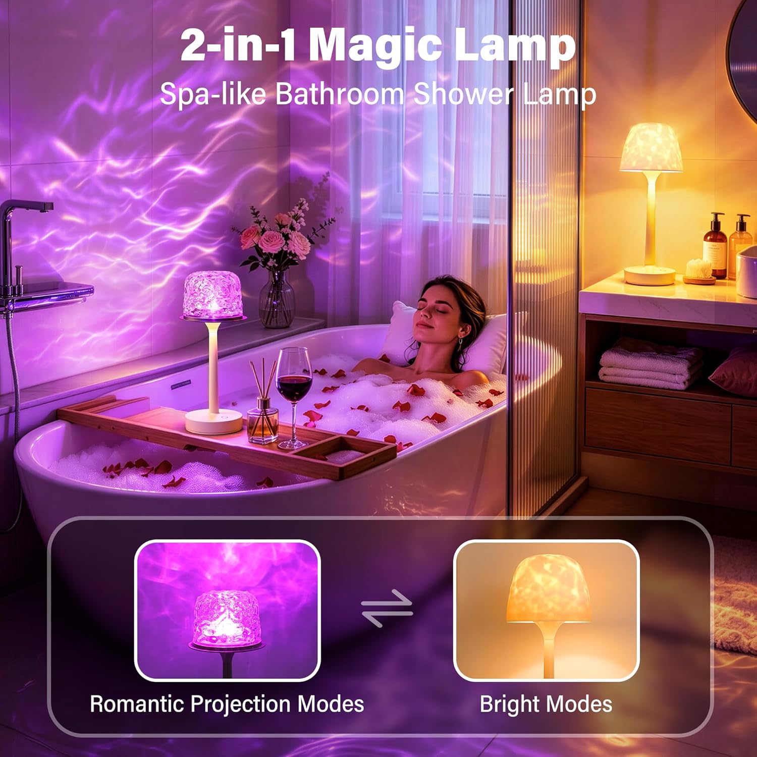 Ollny LED Ocean Wave Projector Lamp for Bathroom, Shower, Bathtub(16 Modes, IP44 Waterproof)