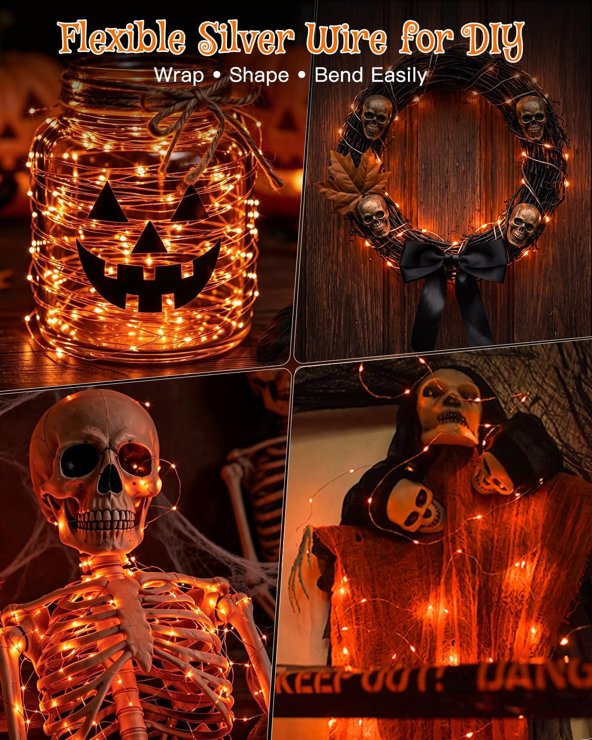 Ollny 300 LEDs 30m Halloween Fairy Lights Orange String Lights (Clear Cable, Plug in, IP44 Waterproof)