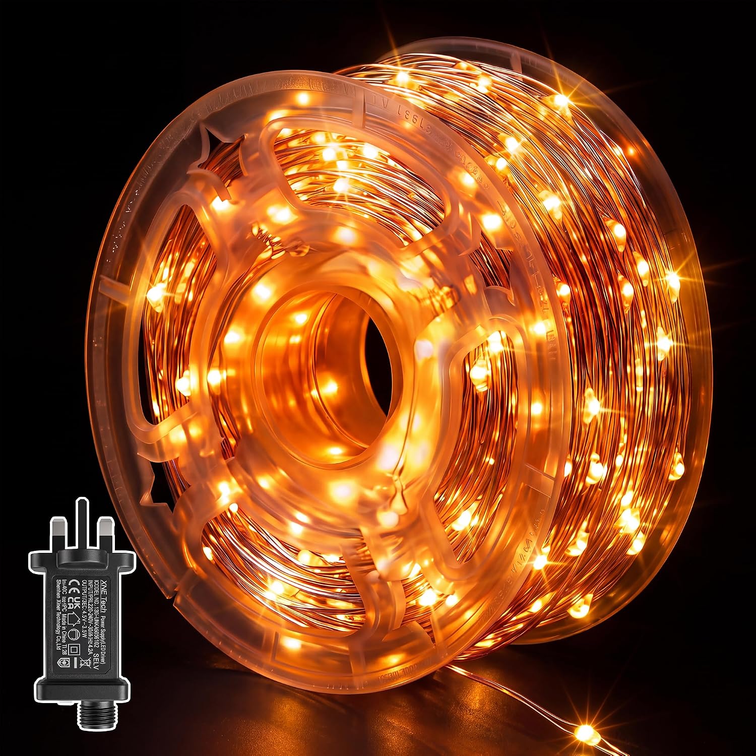 Ollny 300 LEDs 30m Halloween Fairy Lights Orange String Lights (Clear Cable, Plug in, IP44 Waterproof)