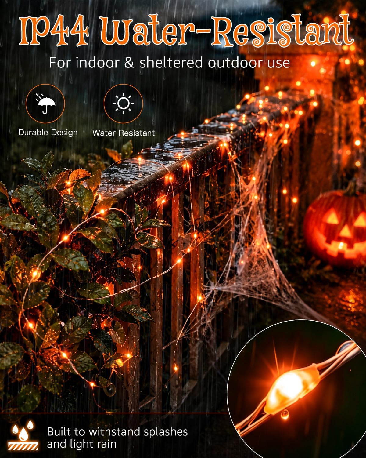 Ollny 300 LEDs 30m Halloween Fairy Lights Orange String Lights (Clear Cable, Plug in, IP44 Waterproof)