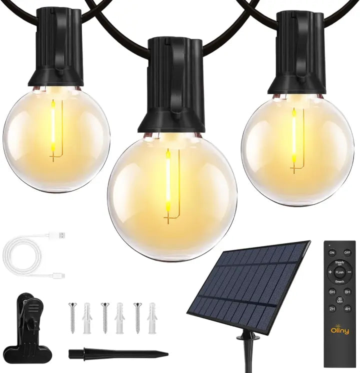 g40 solar festoon lights package includes Clip*1, rotatable ground plug*1, screws and expansion tubes*3, Type-C USB data cable*1