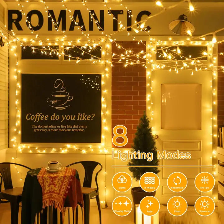 1000led outdoor lights fairy lights have 8 lighting modes