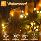 Outdoor weatherproof string lights with waterproof rating on a rainy day:rainproof, snowproof, windproof, and sunproof