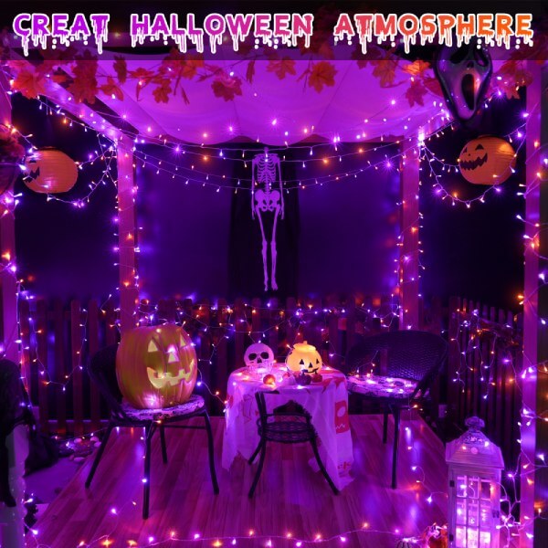 300 LED 30m Halloween String Lights (Purple + Orange, Clear Cable, Plug in, 8 Modes)