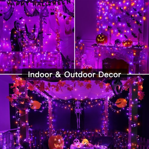 300 LED 30m Halloween String Lights (Purple + Orange, Clear Cable, Plug in, 8 Modes)