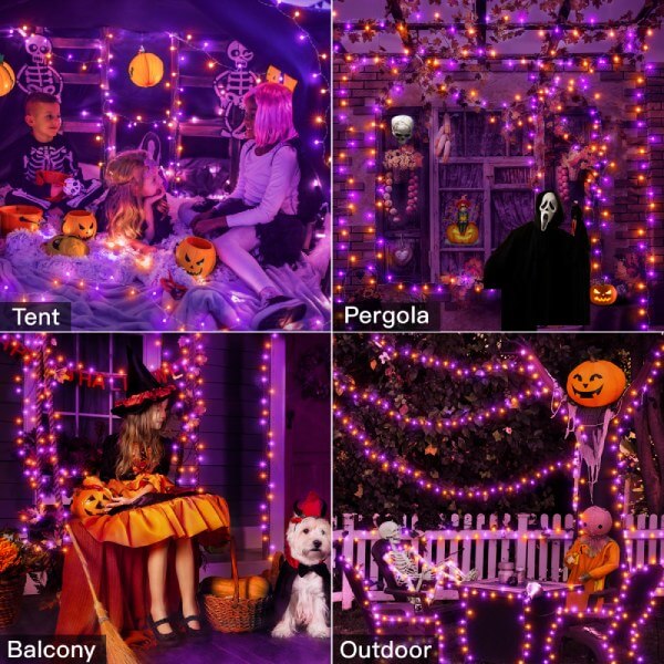 300 LED 30m Halloween String Lights (Purple + Orange, Clear Cable, Plug in, 8 Modes)