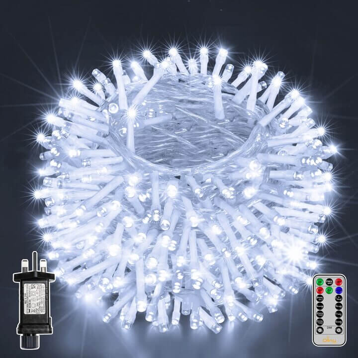 300 LED 30m Cool White Christmas Lights (Clear Cable, Plug in, 8 Modes)