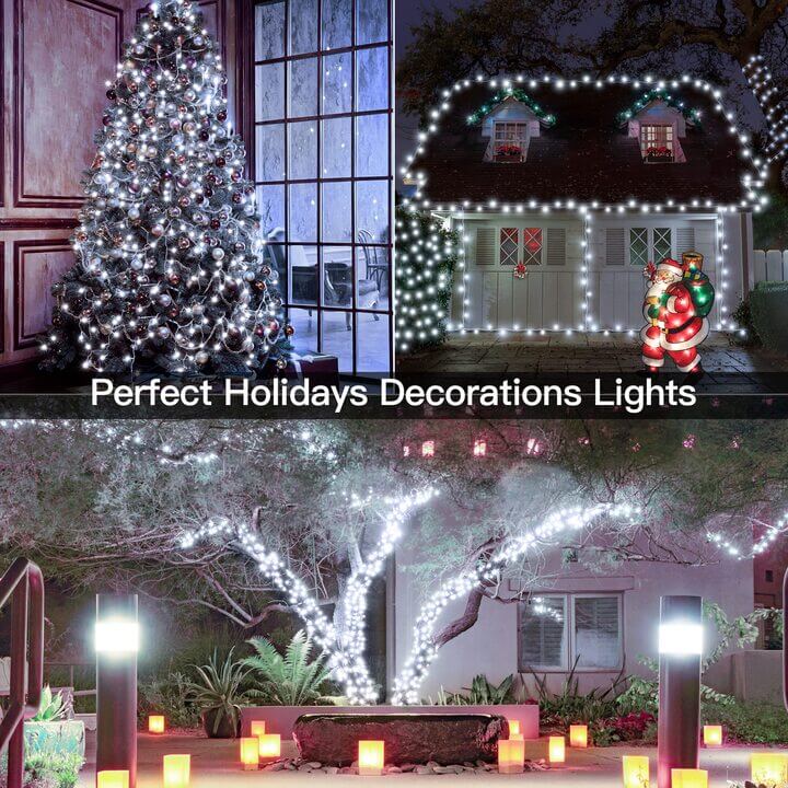 Ollny 300 LED 30m Cool White Christmas Lights (Clear Cable, Plug in, 8 Modes)