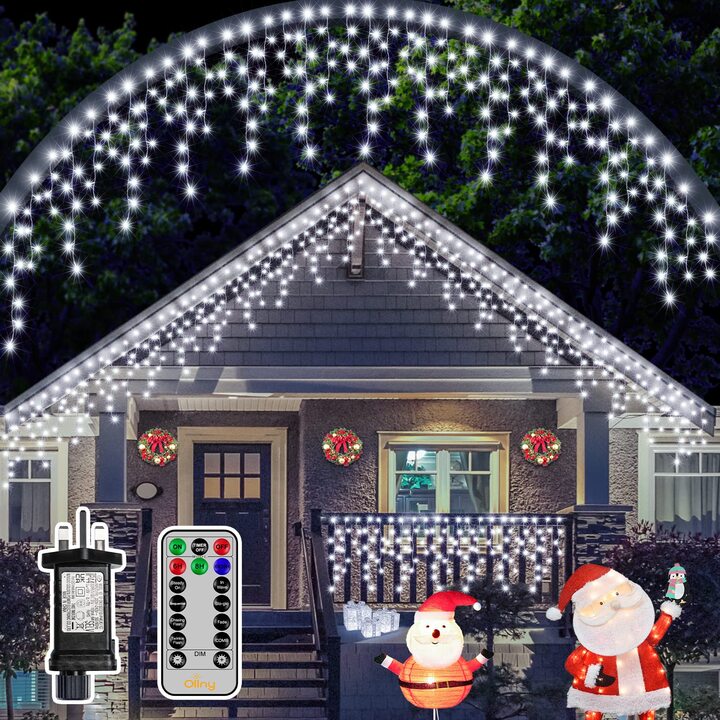 486 LED 12m Cool White Christmas Icicle Lights (Clear Cable, Plug in, 8 Modes)