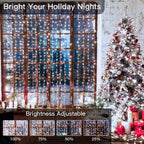 Ollny 300 LEDs 3m*3m Christmas Curtain Fairy Lights (Cool White, Clear Cable, USB Charged, 8 Modes)