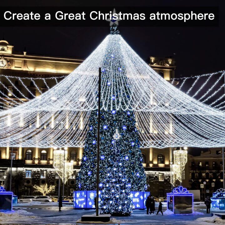 Ollny 600 LED 60m Cool White Christmas Lights (Clear Cable, Plug in, 8 Modes)