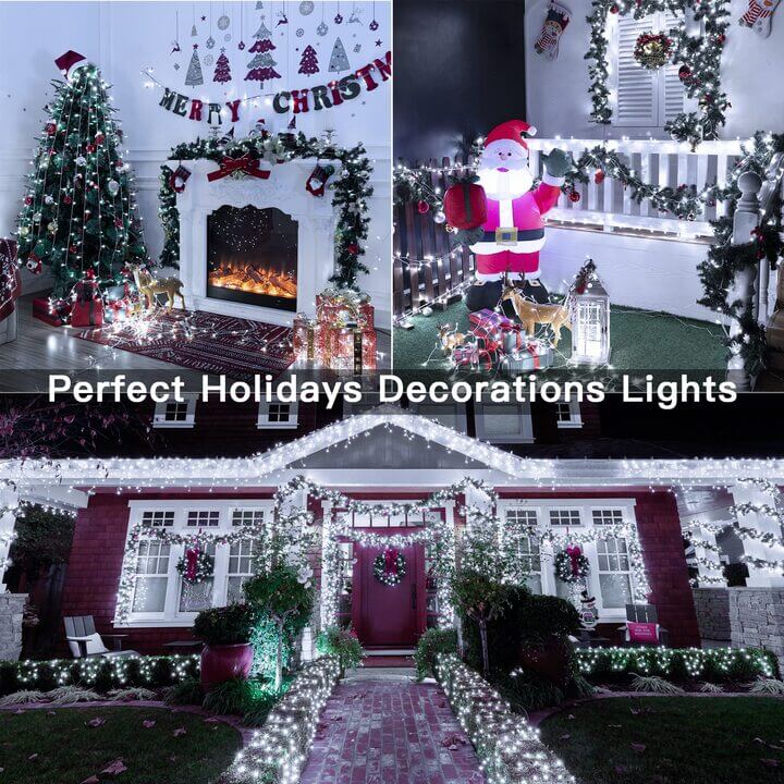 Ollny 600 LED 60m Cool White Christmas Lights (Clear Cable, Plug in, 8 Modes)