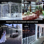 Ollny 300 LEDs 3m*3m Christmas Curtain Fairy Lights (Cool White, Clear Cable, USB Charged, 8 Modes)
