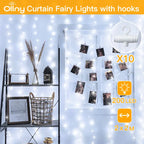 Ollny 200 LED 2m*2m USB Curtain Fairy Lights With Hooks Cool White