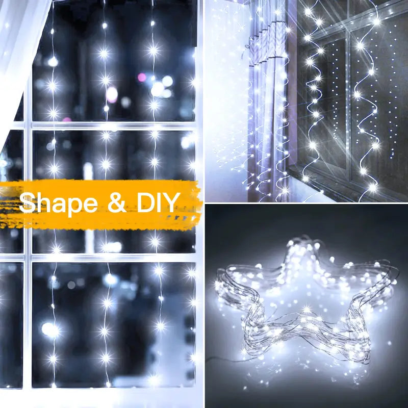 Ollny 200 LED 2m*2m USB Curtain Fairy Lights With Hooks Cool White