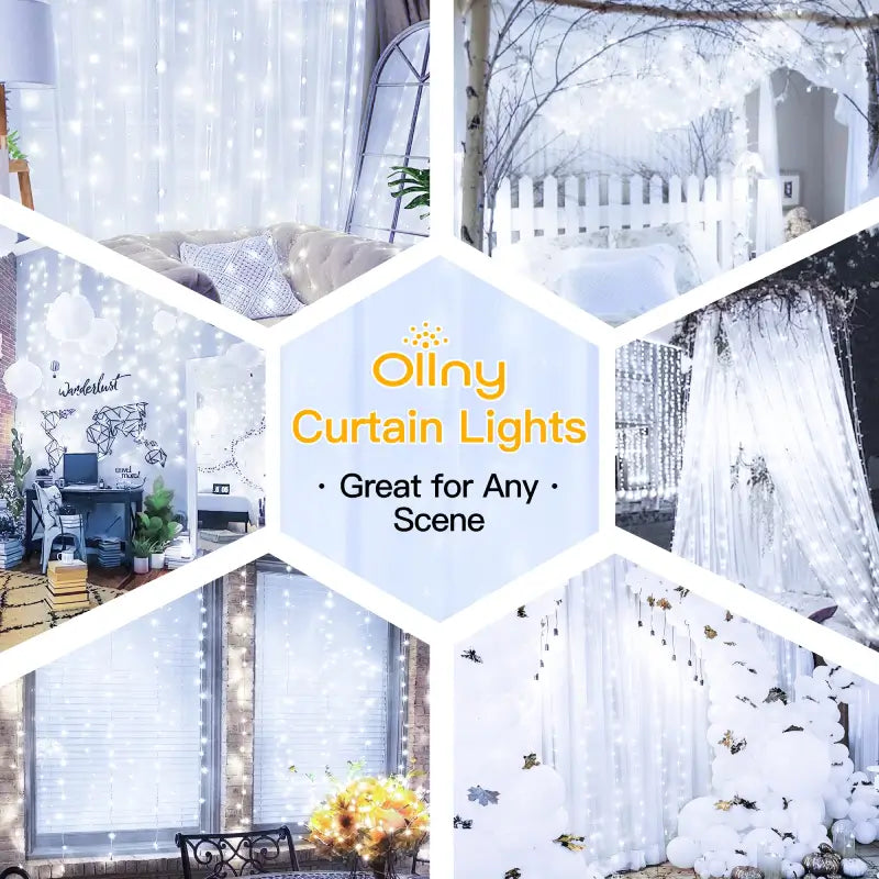 Ollny 200 LED 2m*2m USB Curtain Fairy Lights With Hooks Cool White