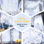 Ollny 200 LED 2m*2m USB Curtain Fairy Lights With Hooks Cool White