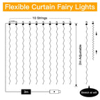 Ollny 200 LED 2m*2m USB Curtain Fairy Lights With Hooks Cool White