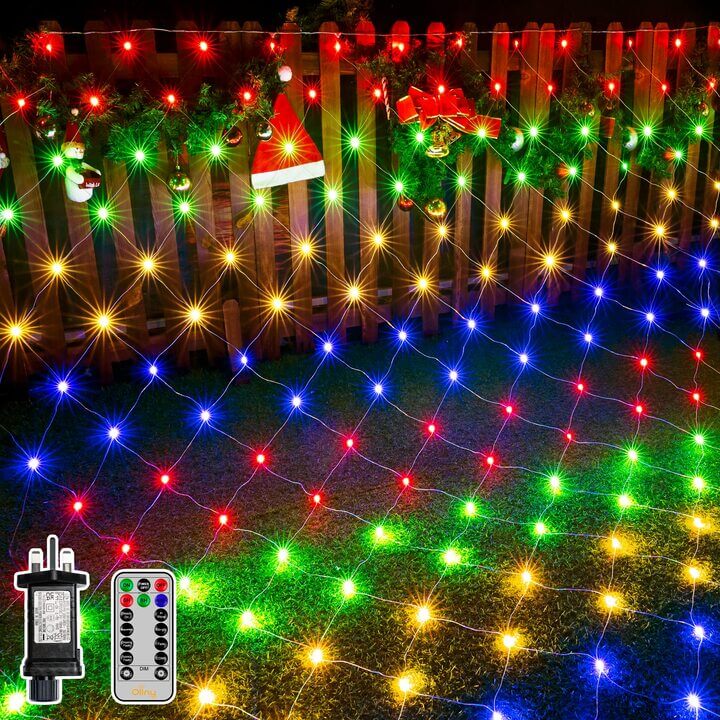 Ollny 200 LEDs 3m*2m IP67 Fairy Net Lights (Multi Color, Clear Wire, Plug in, 8 Modes)