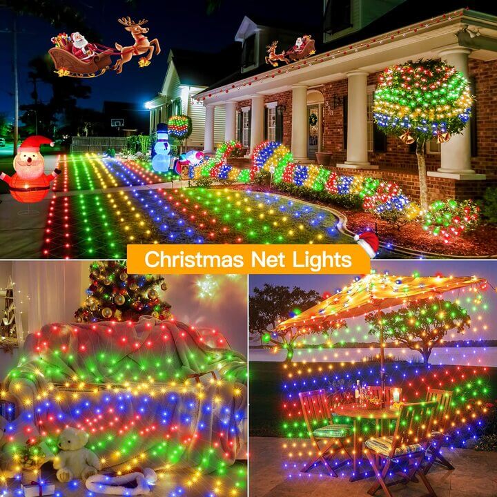 Ollny 200 LEDs 3m*2m IP67 Fairy Net Lights (Multi Color, Clear Wire, Plug in, 8 Modes)
