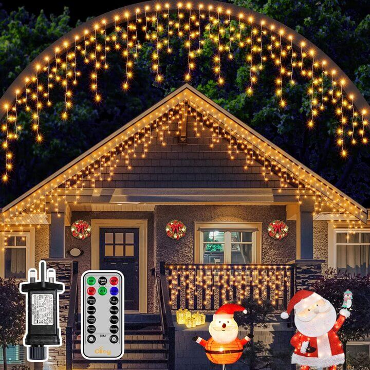 486 LED 12m Warm White Christmas Icicle Lights (Clear Cable, Plug in, 8 Modes)