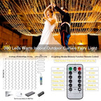 Ollny 300 LEDs 3m*3m Christmas Curtain Fairy Lights (Warm White, Clear Cable, USB Charged, 8 Modes)