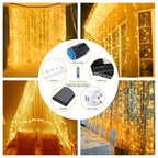 Ollny 300 LEDs 3m*3m Christmas Curtain Fairy Lights (Warm White, Clear Cable, USB Charged, 8 Modes)