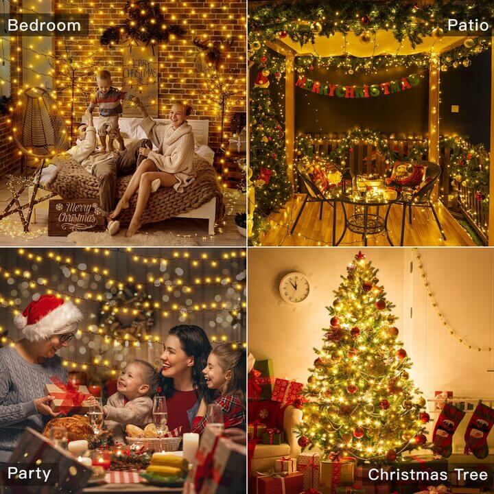 Ollny 400 LED 40m Warm White Christmas String Lights (Green Cable, Plug in, 8 Modes)