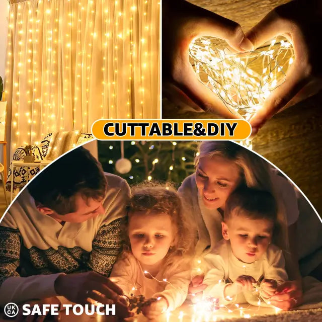 Ollny 300 LED 3m*3m USB Curtain Fairy Lights With Hooks (Warm White, Copper Wire)