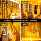 Ollny 300 LEDs 3m*3m Christmas Curtain Fairy Lights (Warm White, Clear Cable, USB Charged, 8 Modes)